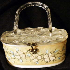 Vintage Lucite Retro 1950's Clear Floral Purse